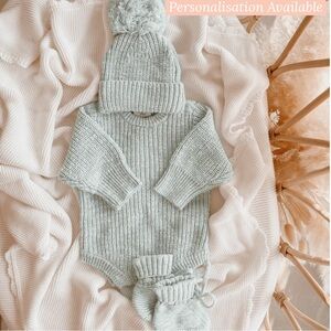 Periwinkle Blue Chunky Knit Romper & Beanie Bundle